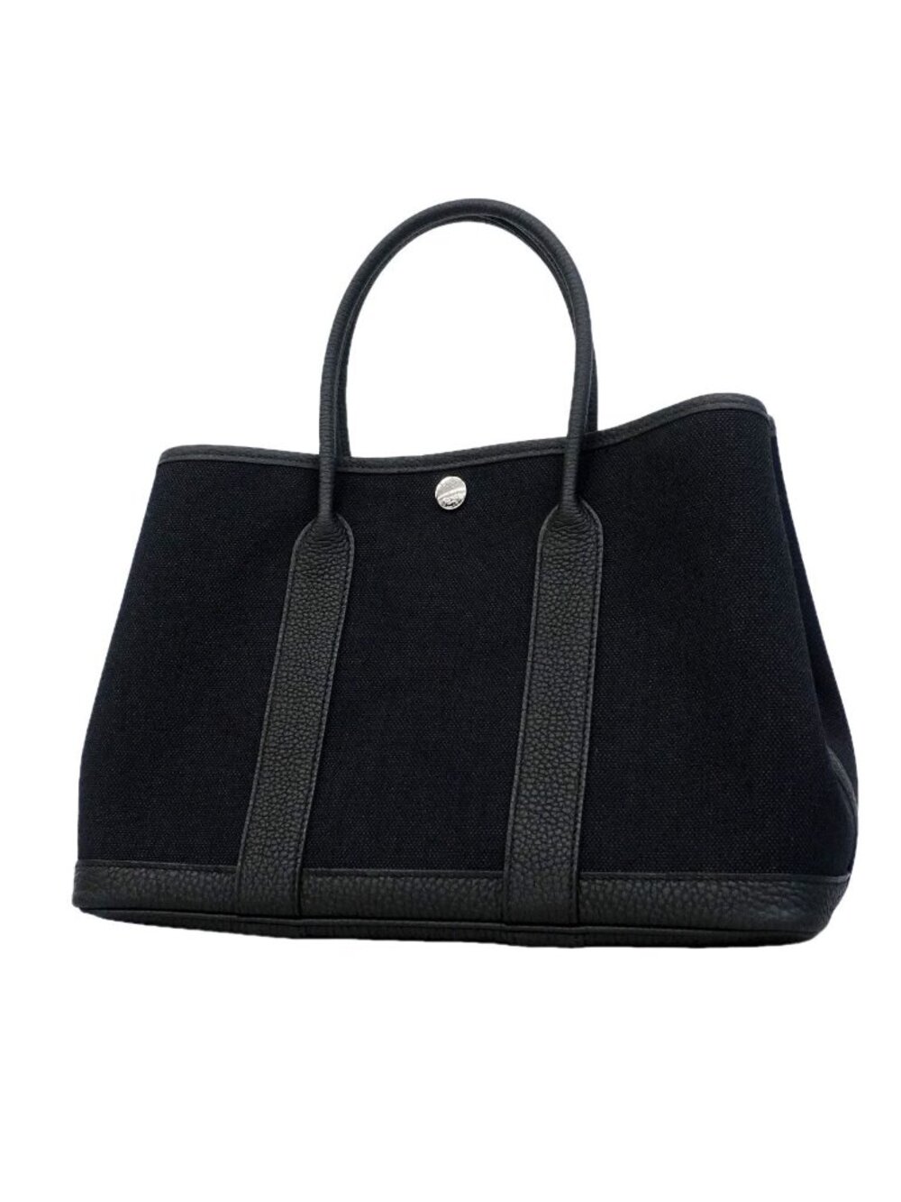 Hermes Tote Bag Garden Party TPM Toile Military Black Silver